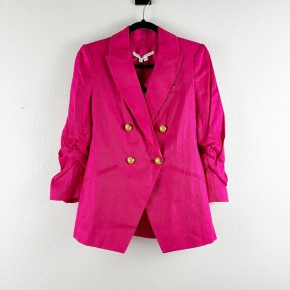Veronica Beard Hirsh Dickey Linen Blend Double Breasted Blazer Jacket Pink 0 - Picture 2 of 8